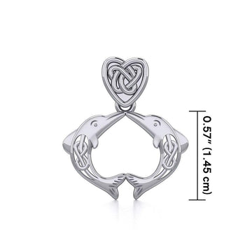Celtic Double Dolphins with Celtic Heart Bale Silver Pendant TPD5697 - Jewelry